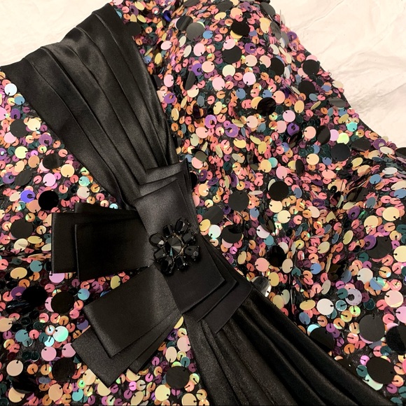 TIFFANY black confetti sequined grad prom dress satin corset back - Picture 5 of 13